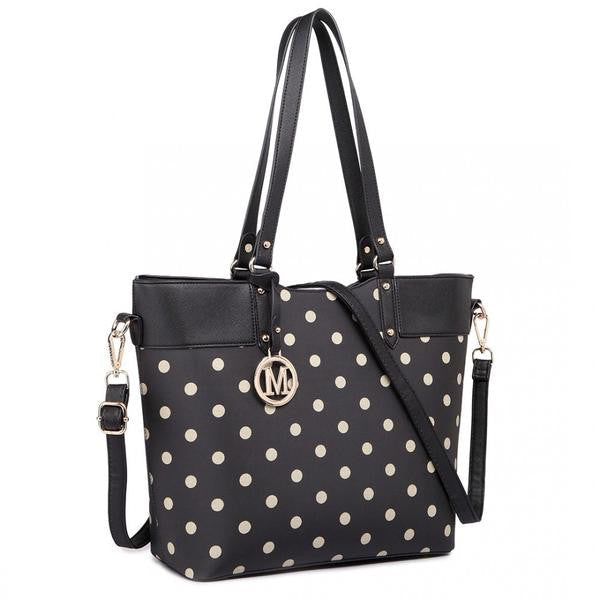 Polka Dot Print Tote Bag - Black