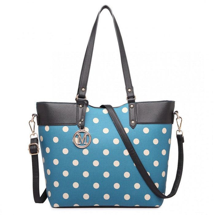 Polka Dot Print Tote Bag - Teal