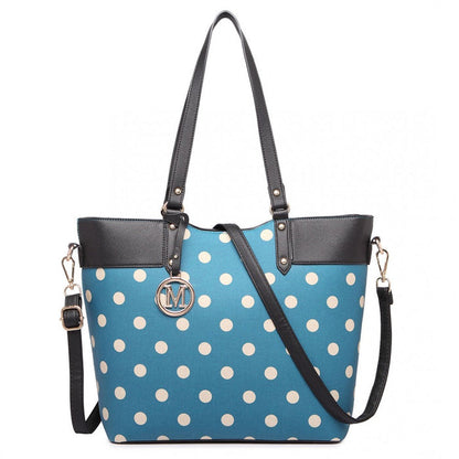 Polka Dot Print Tote Bag - Teal
