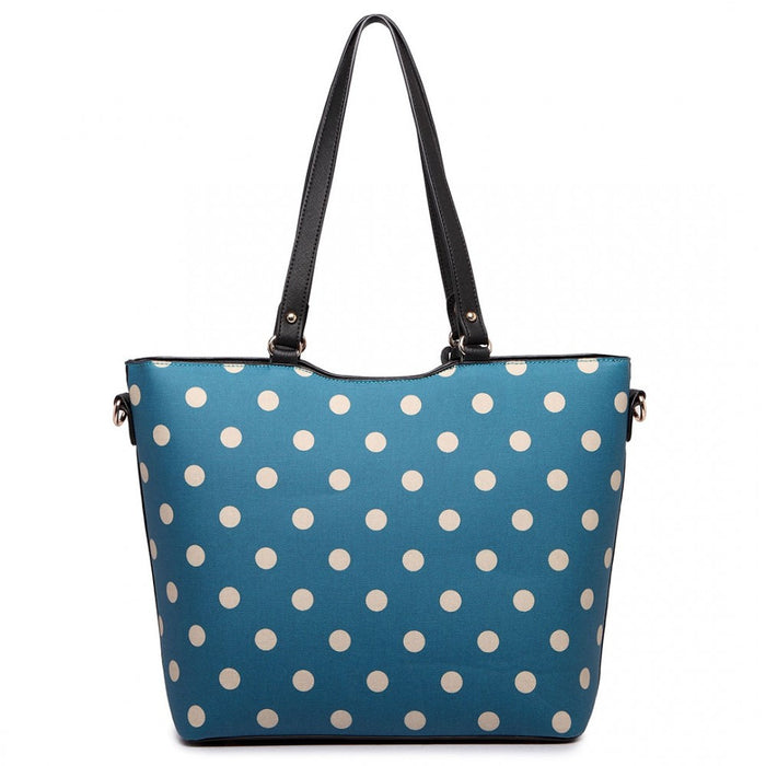 Polka Dot Print Tote Bag - Teal