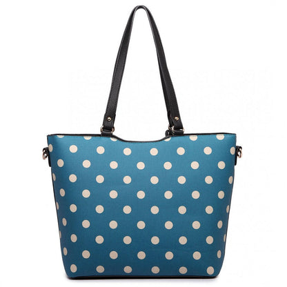 Polka Dot Print Tote Bag - Teal