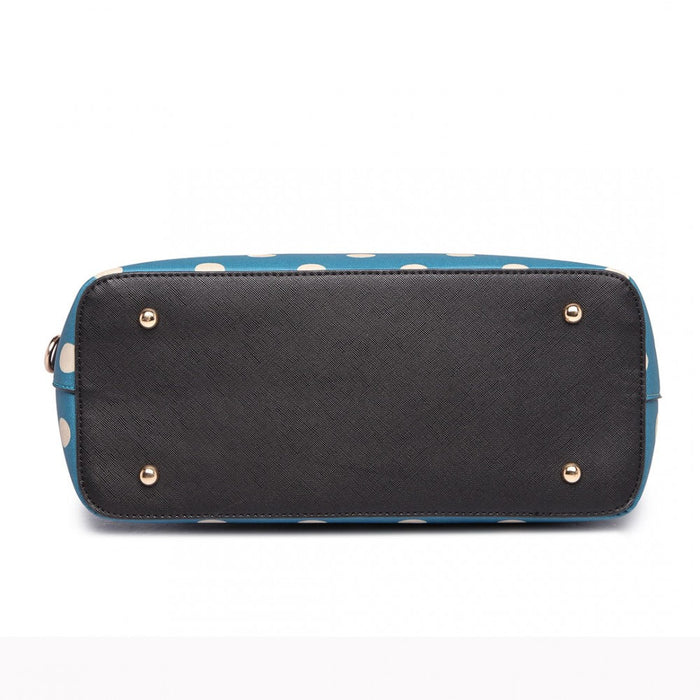 Polka Dot Print Tote Bag - Teal