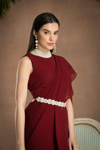 Pre-Draped Rose Red Saree