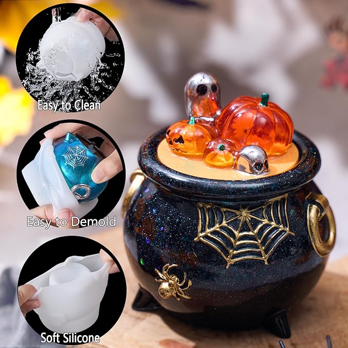 Pumpkin Spider Bone Witch Cauldron Resin Mold