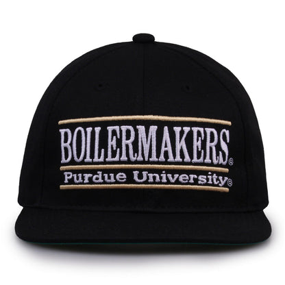 Purdue Retro Bar snapback hat in black, front view