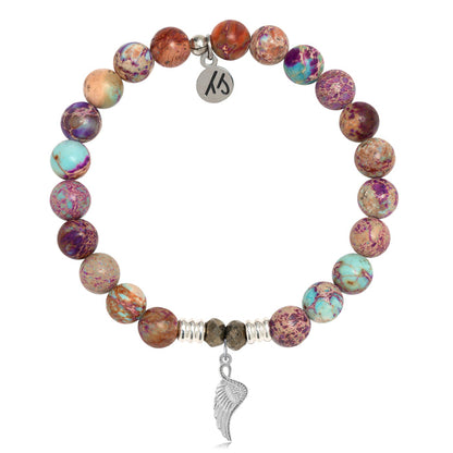 Purple Jasper Stone Bracelet with Angel Blessings Sterling Silver Charm