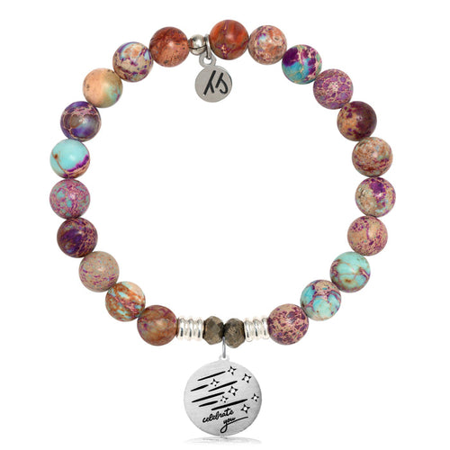 Purple Jasper Stone Bracelet with Birthday Wishes Sterling Silver Charm