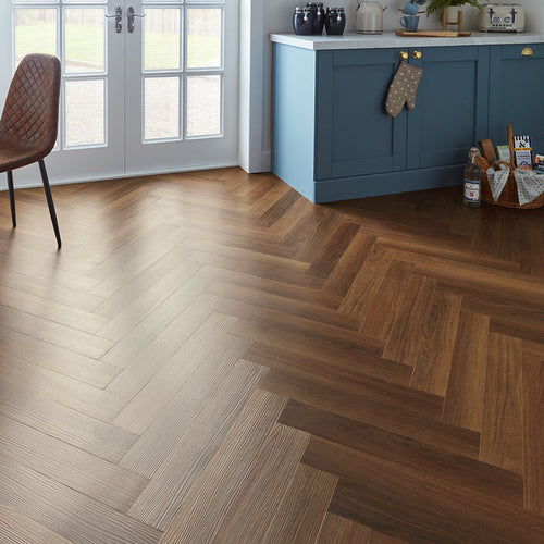 Rannerdale LVT Herringbone Flooring - Cherokee Oak