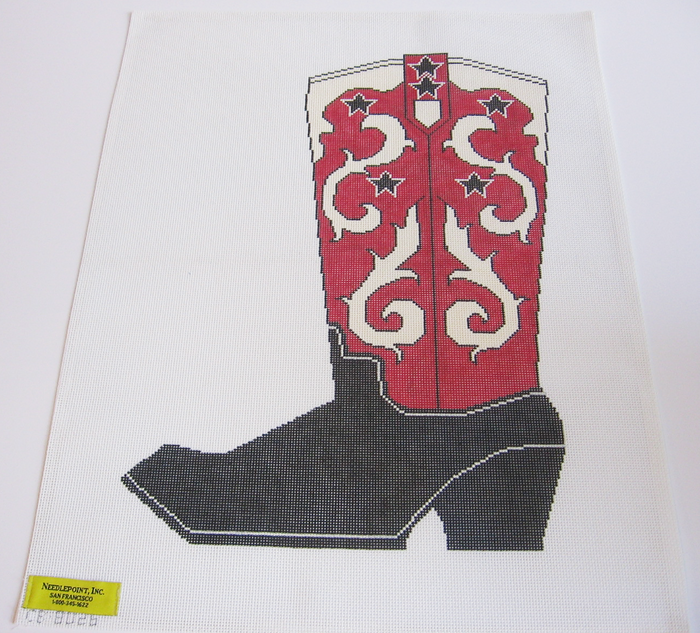 Needlepoint Red Cowboy Boot Canvas