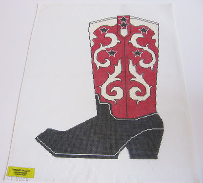 Needlepoint Red Cowboy Boot Canvas