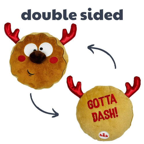 Huxley & Kent Dog Toys SM Reindeer Cookie Christmas Holiday Plush Squeaky Dog Toy (Double Sided) - 2 Sizes