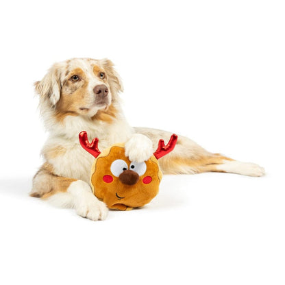 Huxley & Kent Dog Toys Reindeer Cookie Christmas Holiday Plush Squeaky Dog Toy (Double Sided) - 2 Sizes