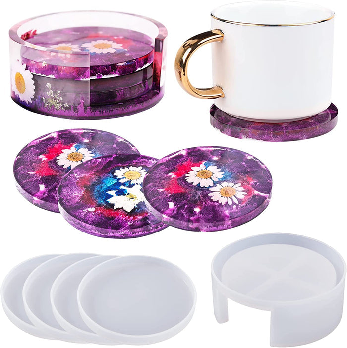 Resin Coaster Silicone Molds, 4 Pcs Coaster Molds for Resin Casting