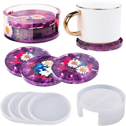Resin Coaster Silicone Molds, 4 Pcs Coaster Molds for Resin Casting