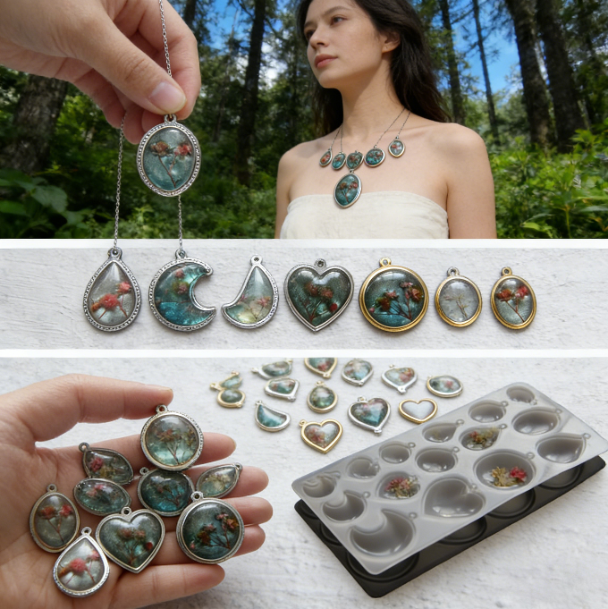 Resin Necklace Jewelry Mold with Built-In Pendant Bezel