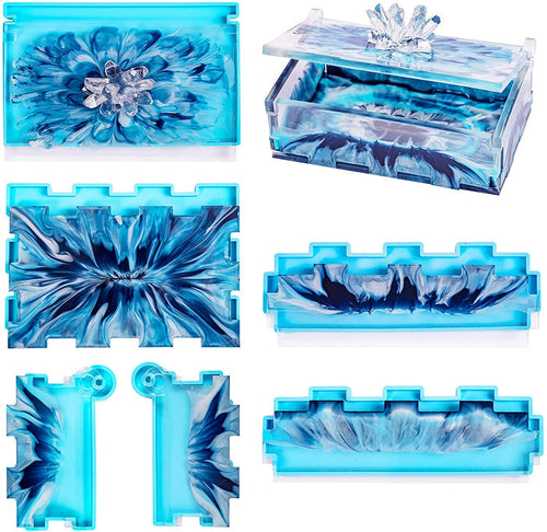Resin Rectangle Box Mold Large Storage Container with Lid Set Mould for Casting