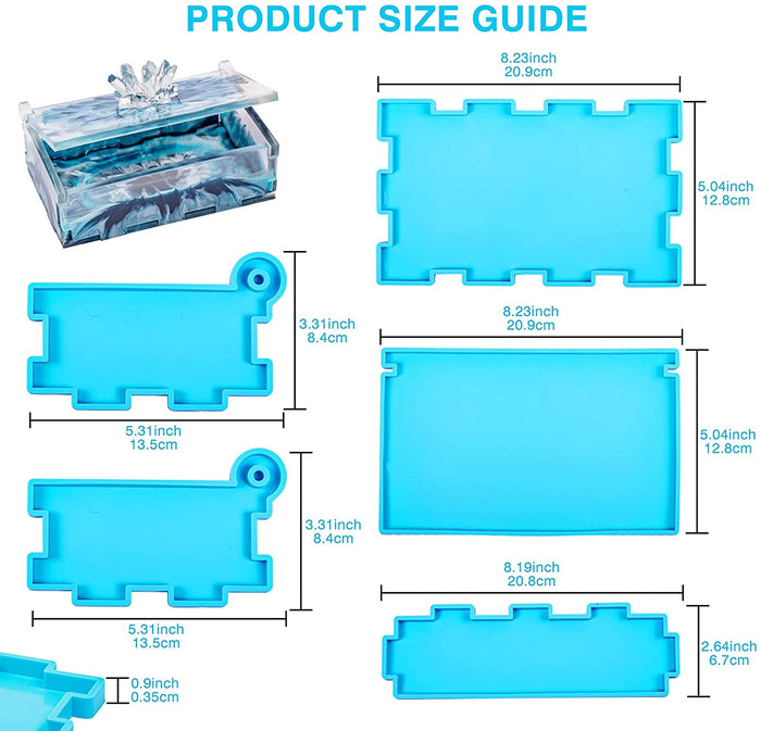 Resin Rectangle Box Mold Large Storage Container with Lid Set Mould for Casting