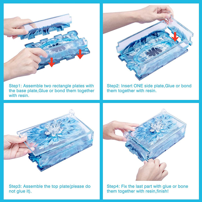 Resin Rectangle Box Mold Large Storage Container with Lid Set Mould for Casting