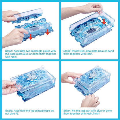 Resin Rectangle Box Mold Large Storage Container with Lid Set Mould for Casting