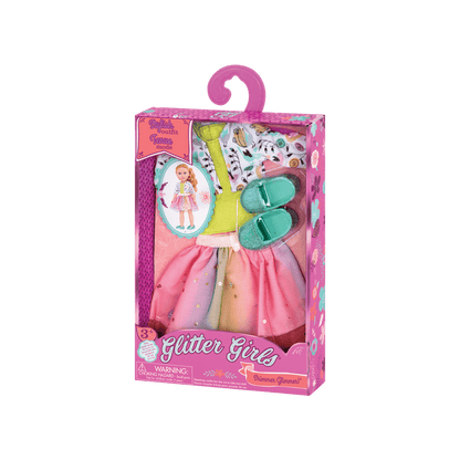 Outfit with glitter shoes for 14-inch doll