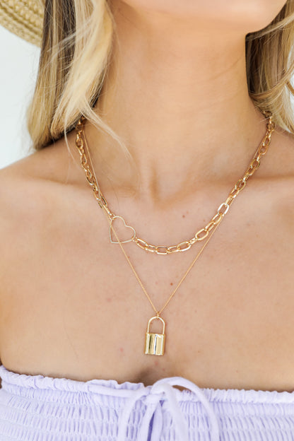 Alice Gold Heart + Lock Layered Necklace