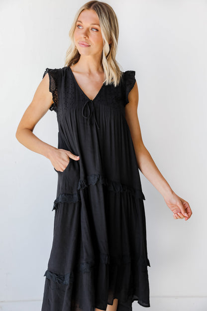 Blissful Getaway Eyelet Tiered Midi Dress