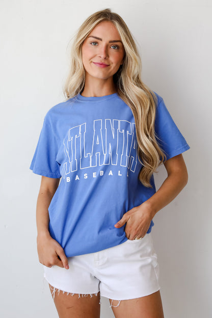 Blue Atlanta Baseball Block Letter Tee