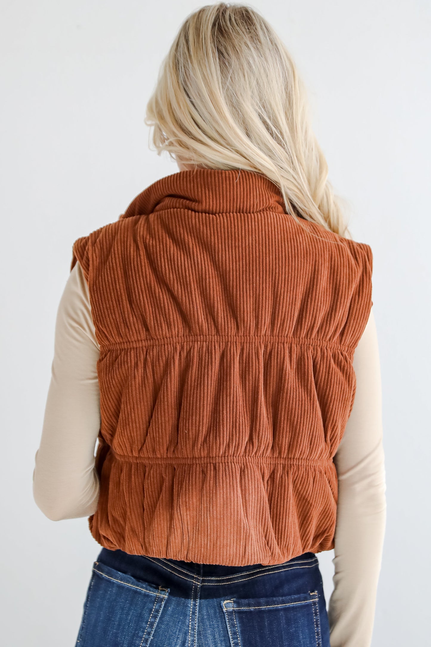 Cozy Being Camel Corduroy Puffer Vest