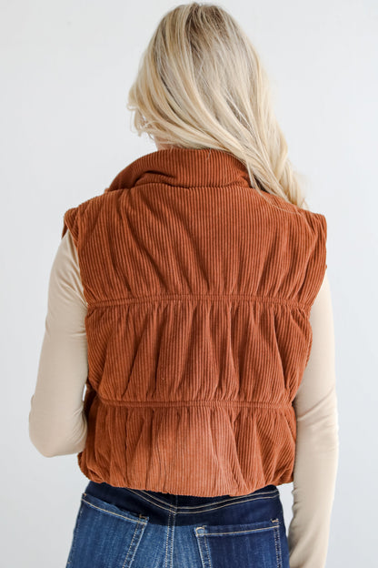 Cozy Being Camel Corduroy Puffer Vest