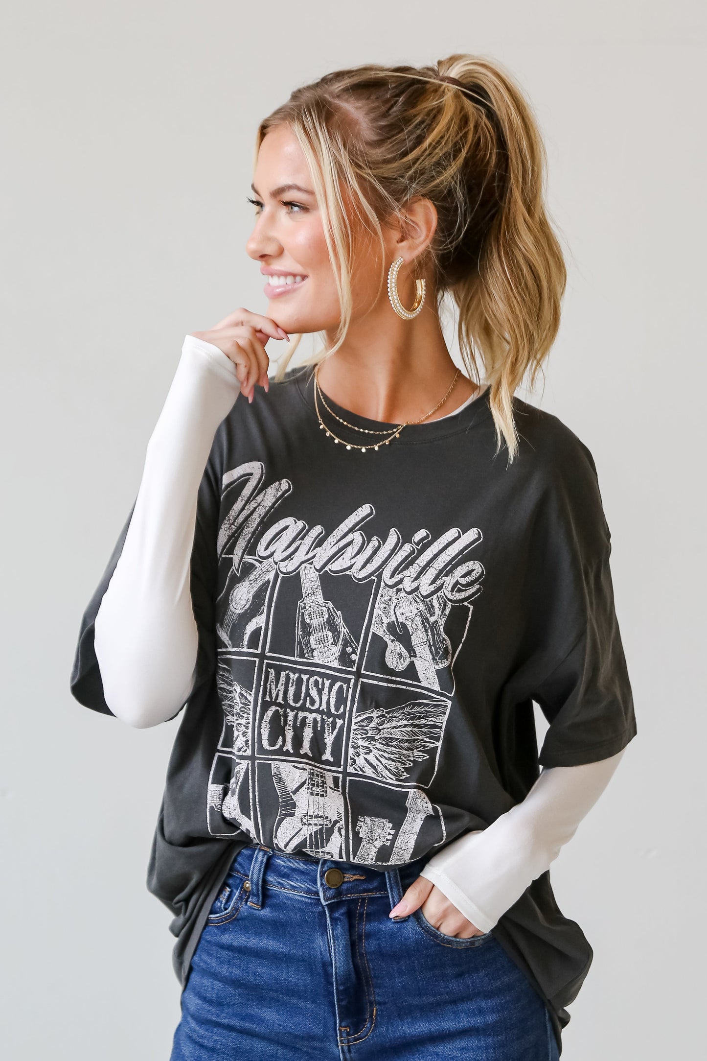 Charcoal Nashville Tennessee Music City Oversized Graphic Tee