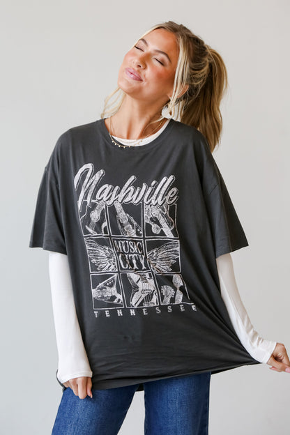 Charcoal Nashville Tennessee Music City Oversized Graphic Tee
