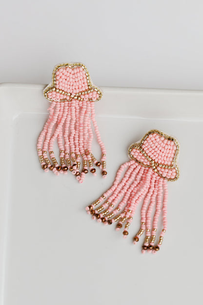 Cowgirl Hat Beaded Fringe Earrings