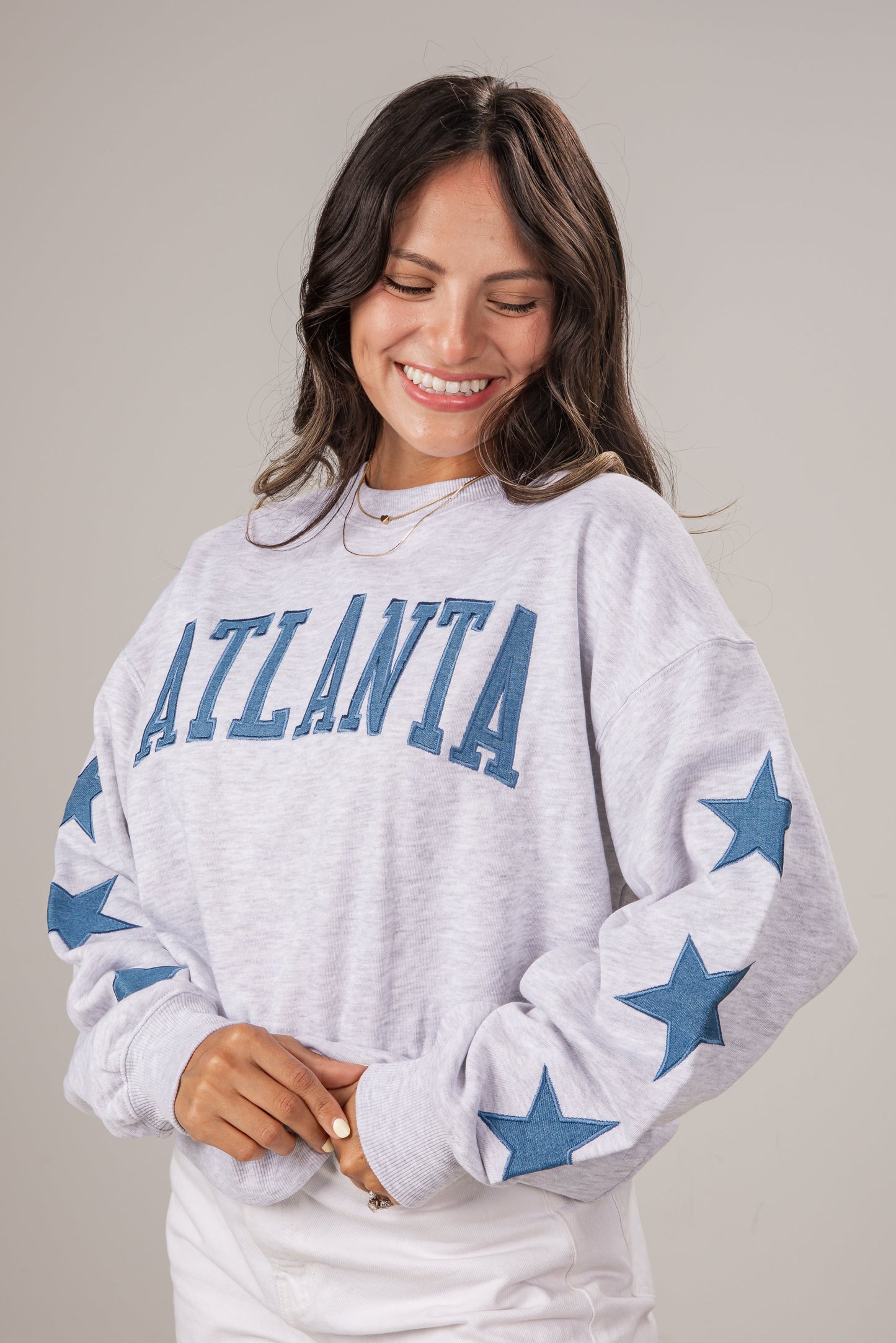 Atlanta Star Denim Patch Heather Grey Sweatshirt