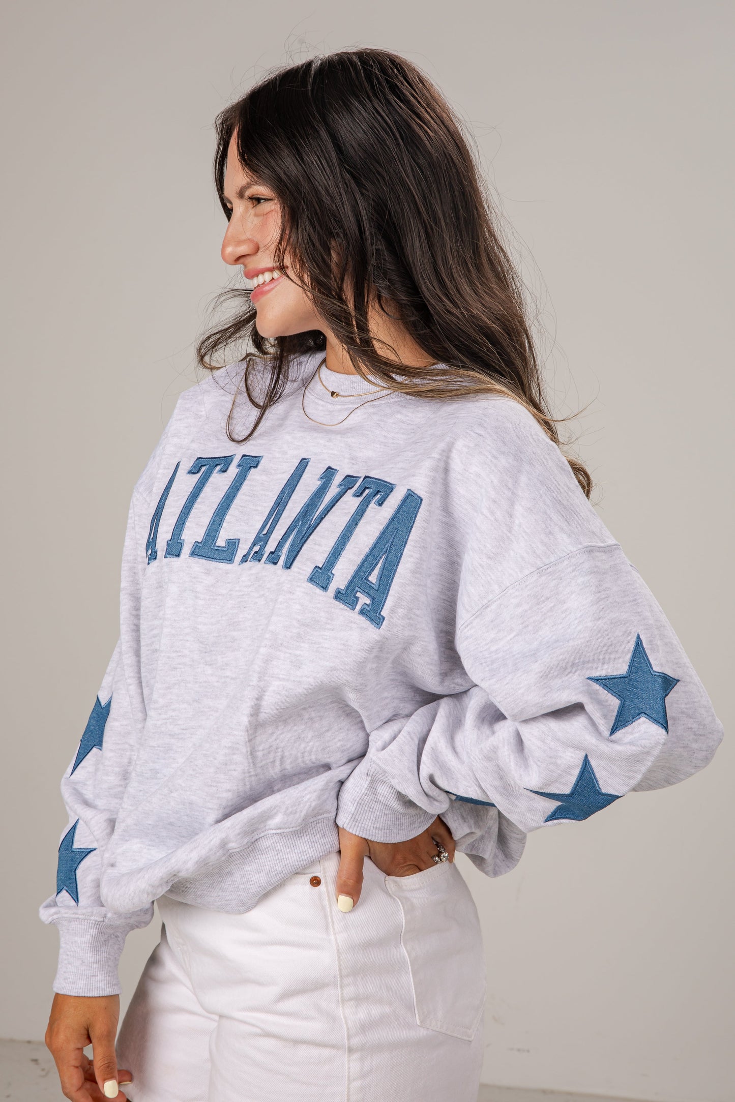 Atlanta Star Denim Patch Heather Grey Sweatshirt