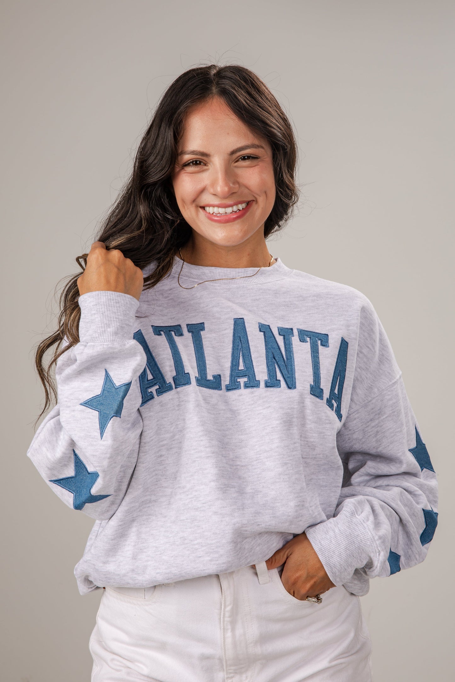Atlanta Star Denim Patch Heather Grey Sweatshirt