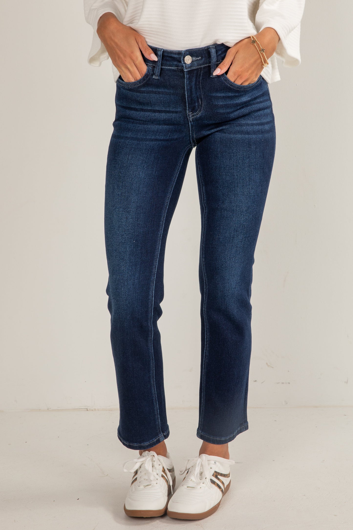 Carlene Dark Wash Mid-Rise Slim Straight Jeans