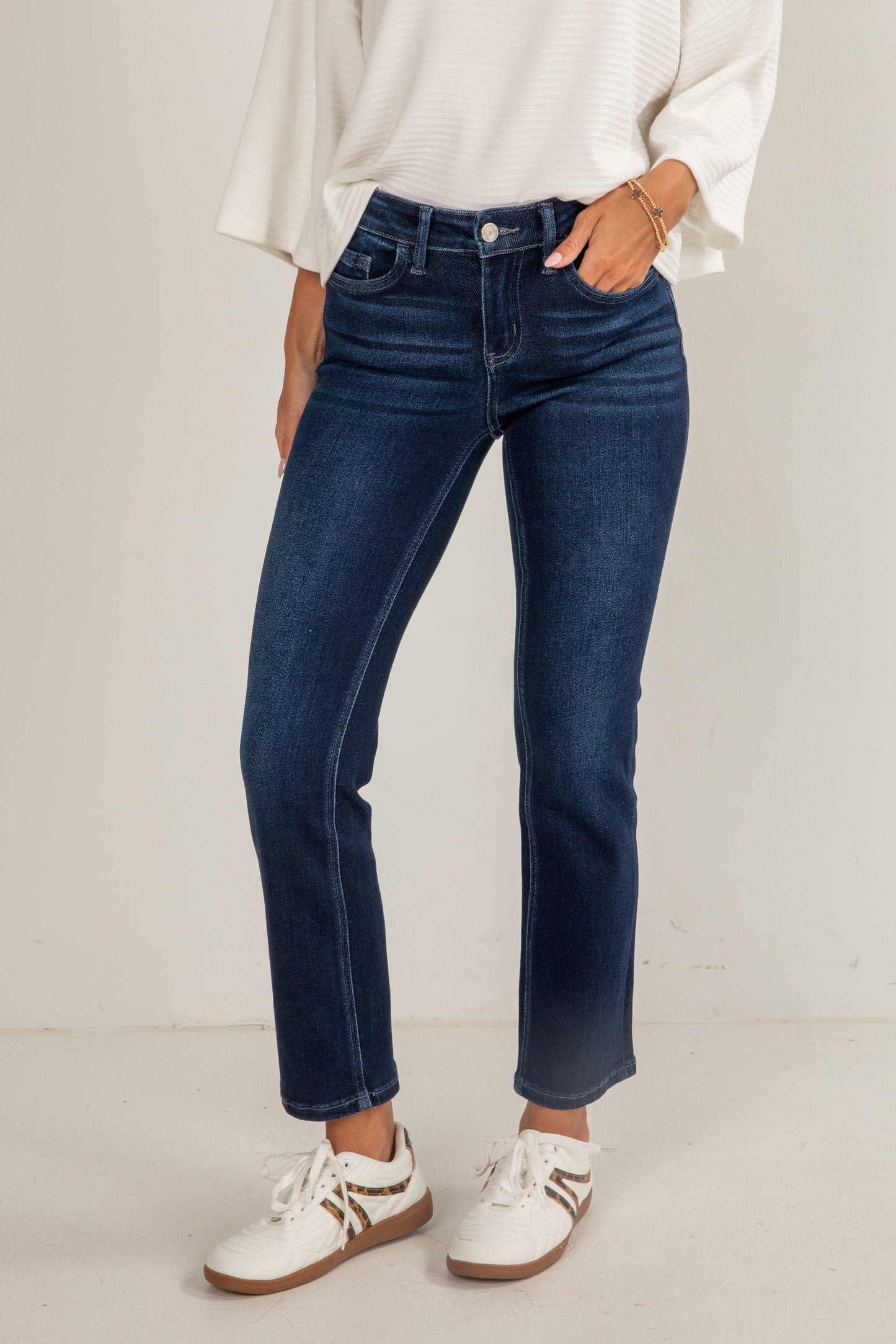 Carlene Dark Wash Mid-Rise Slim Straight Jeans