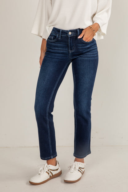 Carlene Dark Wash Mid-Rise Slim Straight Jeans