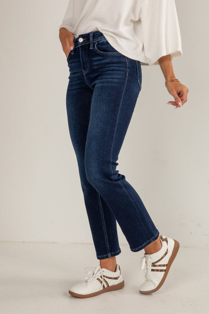 Carlene Dark Wash Mid-Rise Slim Straight Jeans
