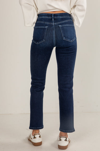 Carlene Dark Wash Mid-Rise Slim Straight Jeans
