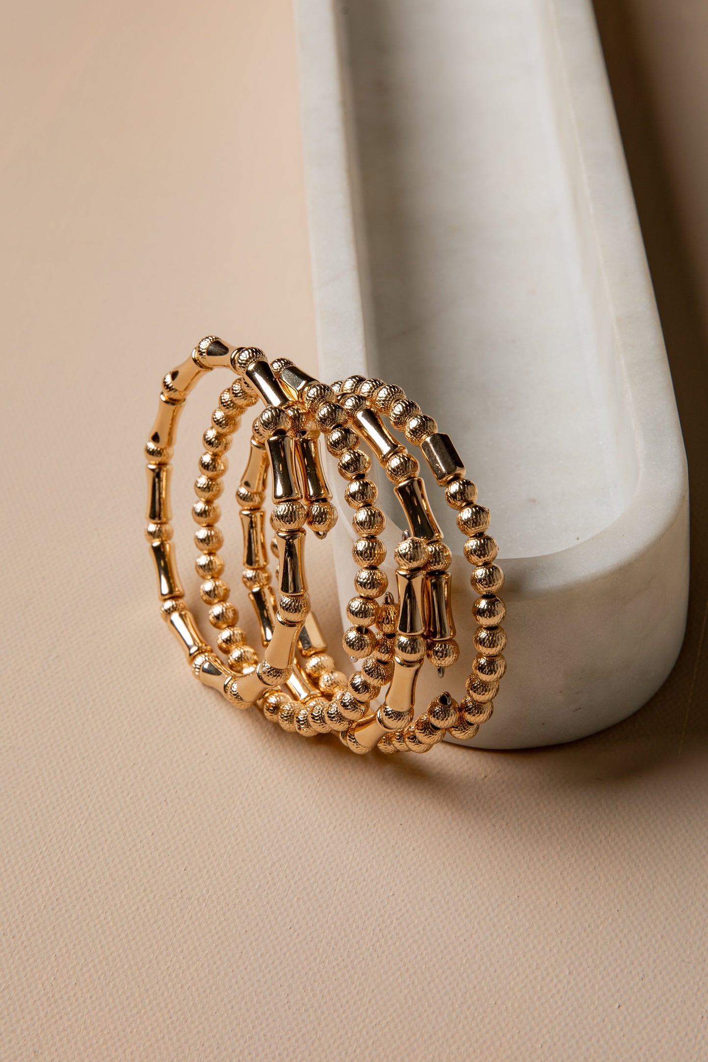 Camille Mixed Bead Stretch Gold Bracelet Set