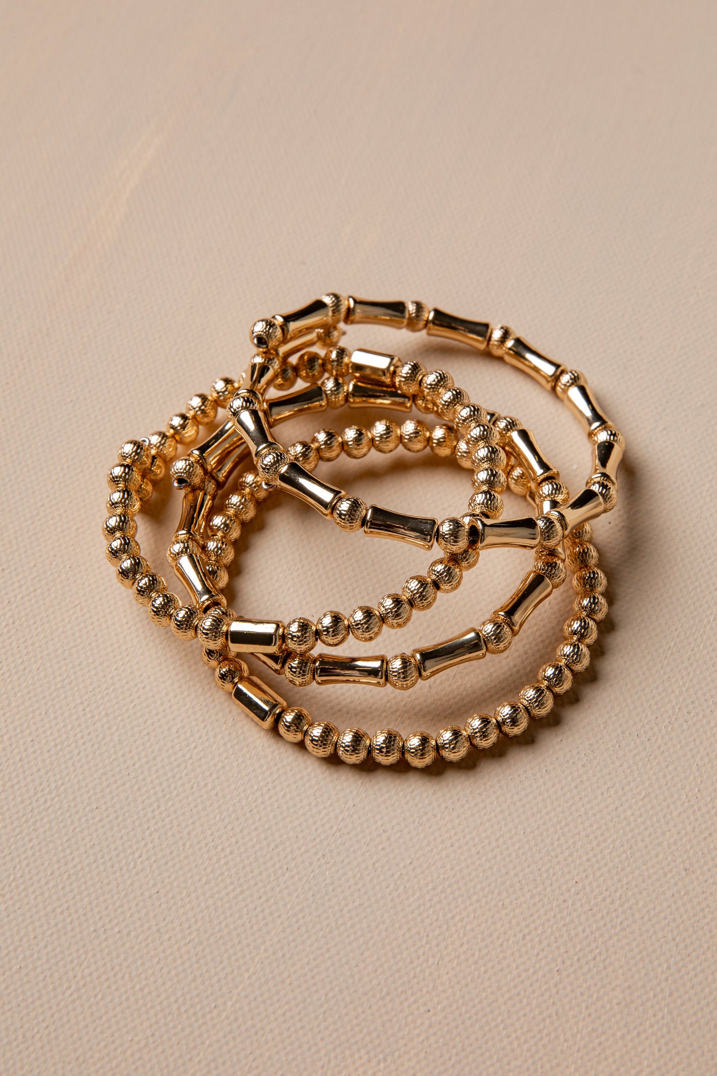 Camille Mixed Bead Stretch Gold Bracelet Set