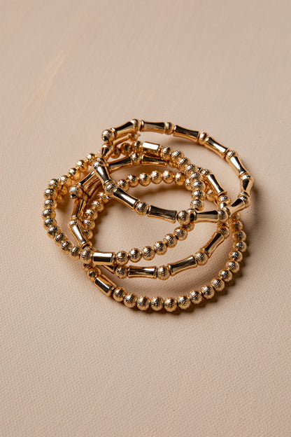 Camille Mixed Bead Stretch Gold Bracelet Set