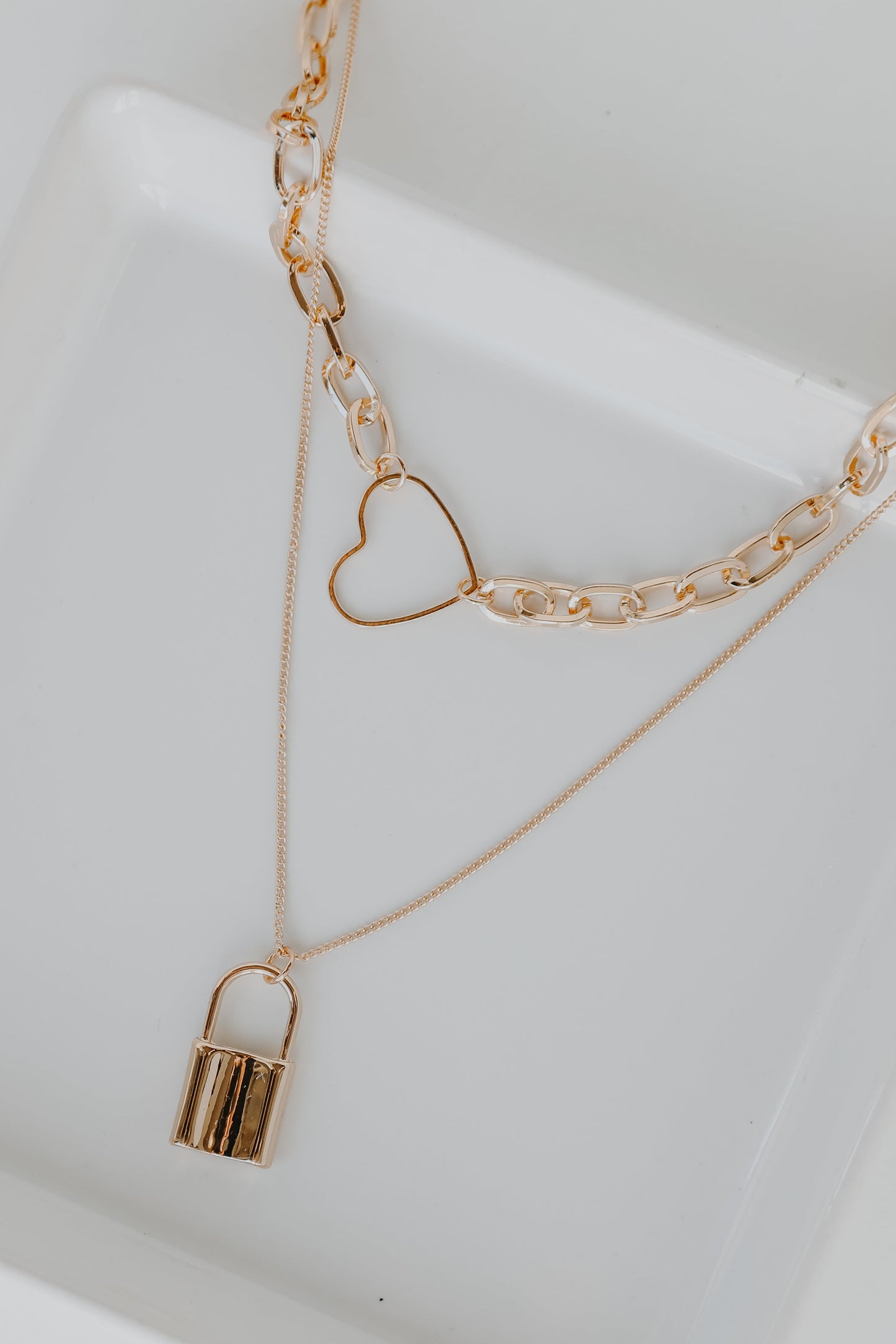 Alice Gold Heart + Lock Layered Necklace