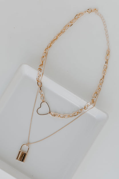 Alice Gold Heart + Lock Layered Necklace