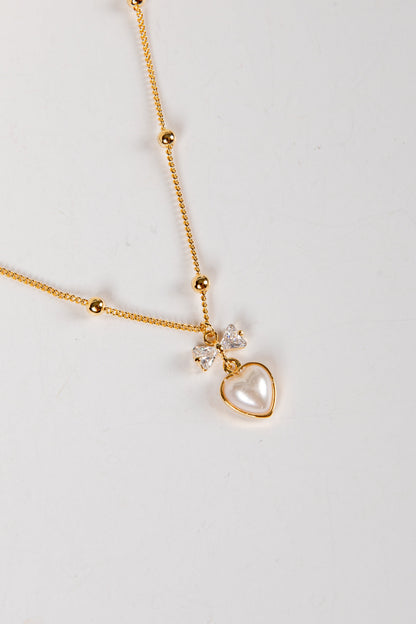 Aurora Gold Pearl Heart Charm Necklace