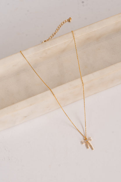 Charlie Gold Rhinestone Bow Charm Necklace