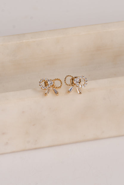 Allie Gold Rhinestone Bow Earrings