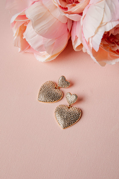 Arden Rhinestone Gold Heart Drop Earrings