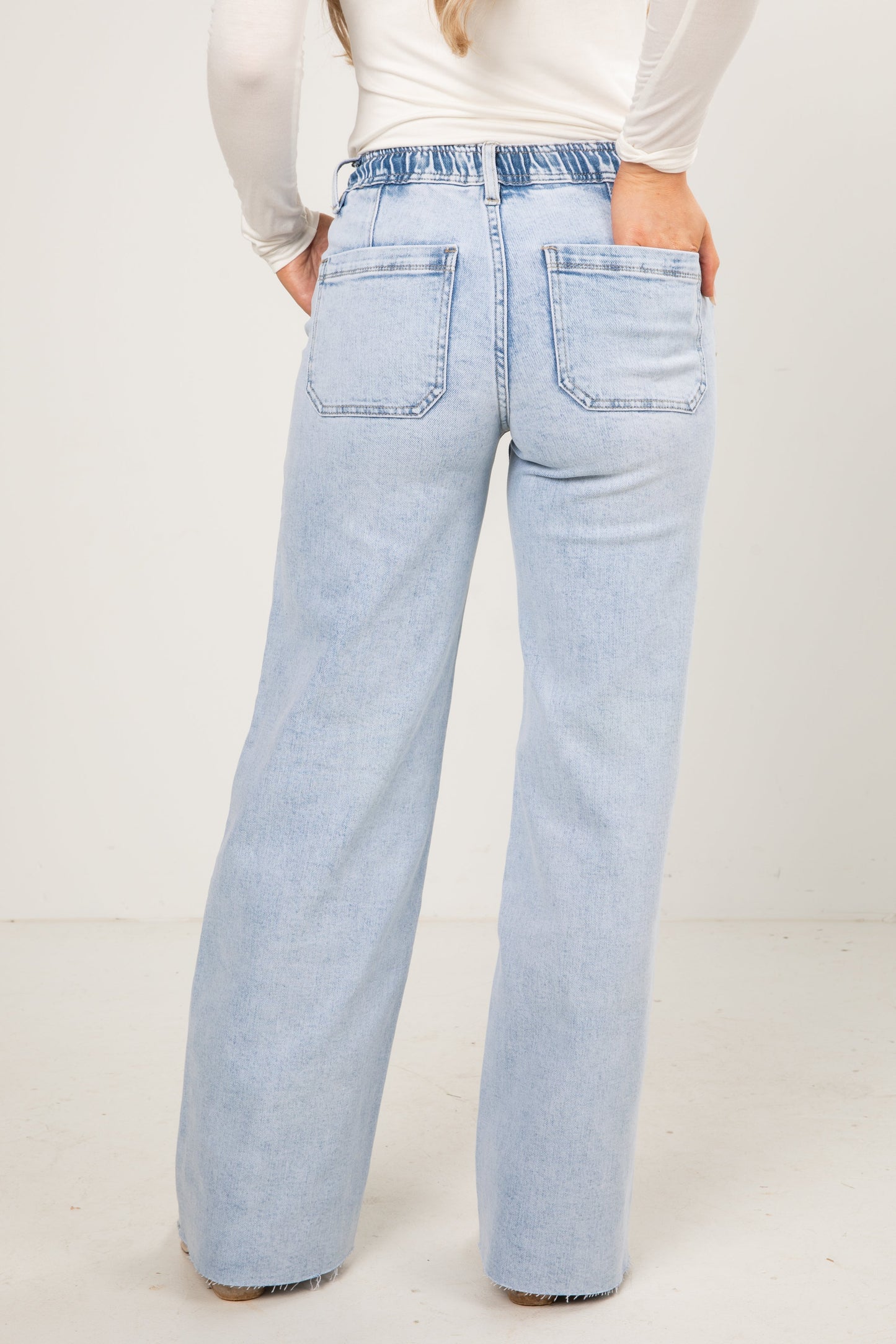 Ali Light Wash High-Rise Drawstring Wide Leg Jeans